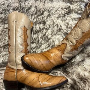 Nocona Tan and Cream Men's EEL & Leather western cowboy Boots 8.5 D